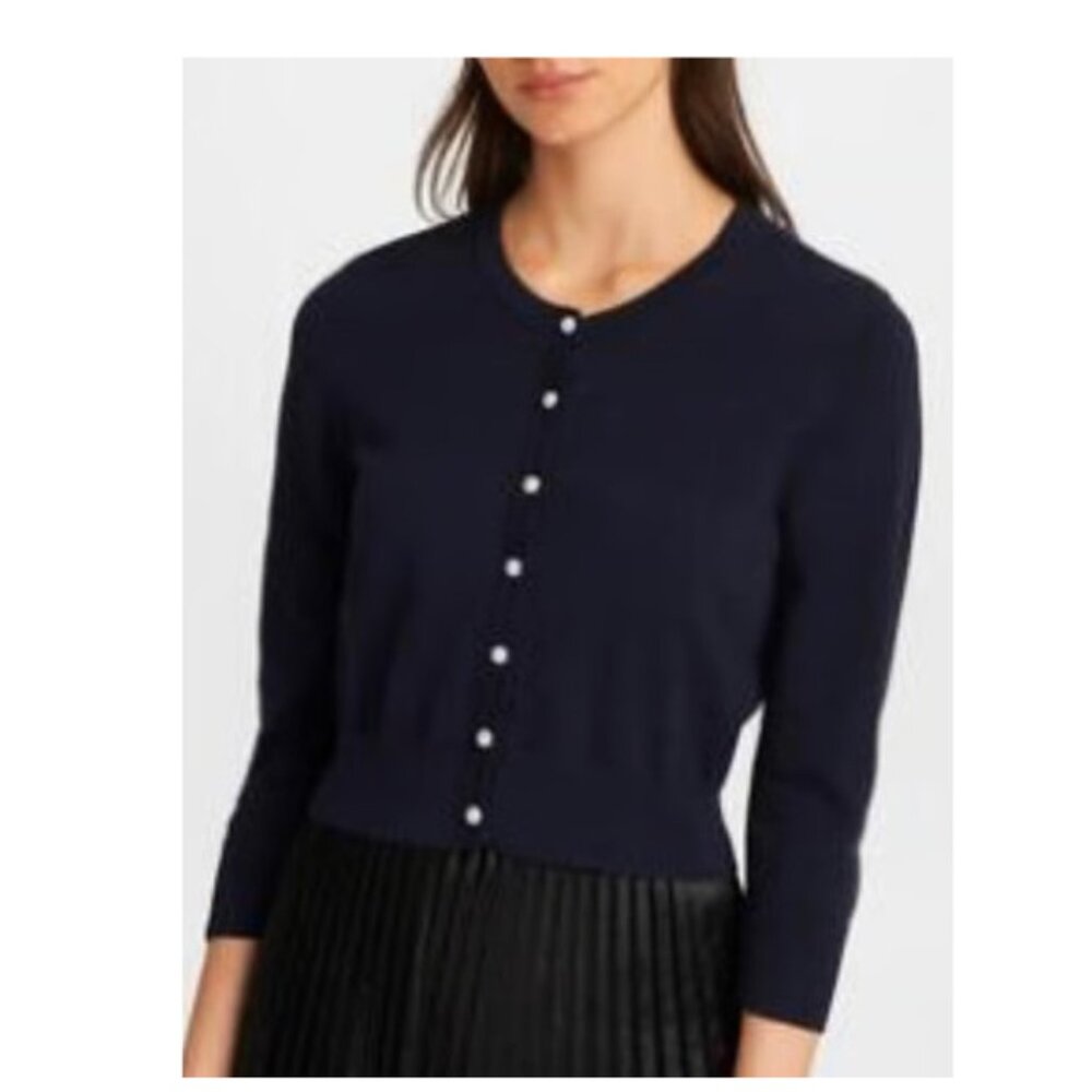 Karl Lagerfeld Paris Cardigan Size-XL Black Cotton/Viscose with Pearl Buttons